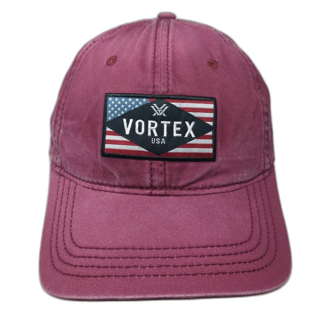 Vortex Baseball Cap Red One Size USA Flag Patch Slideback Adjustable Logo Hat